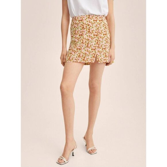 Mango Womens M Floral Print Basic Mini Skirt, Multicolor - Picture 1 of 13